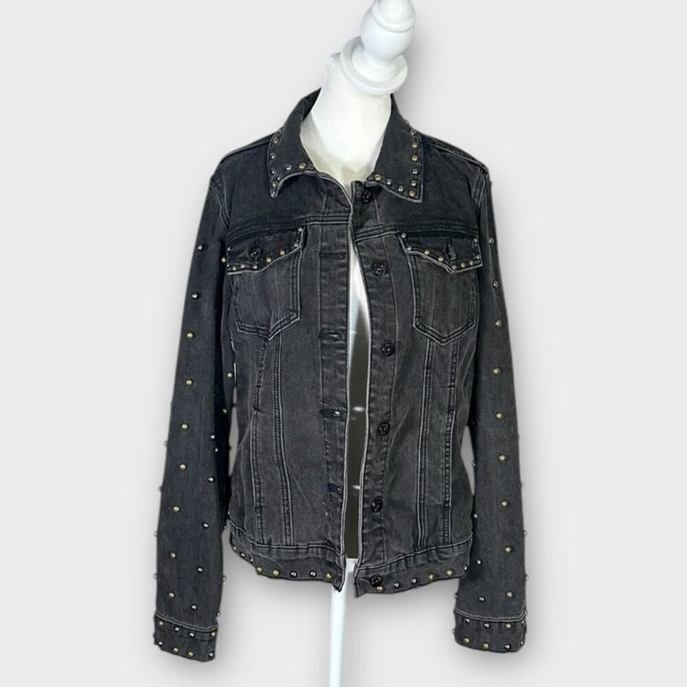 Driftwood Geena Jacket Women's Medium Faded Black Studded Denim Jean Long Sleeve